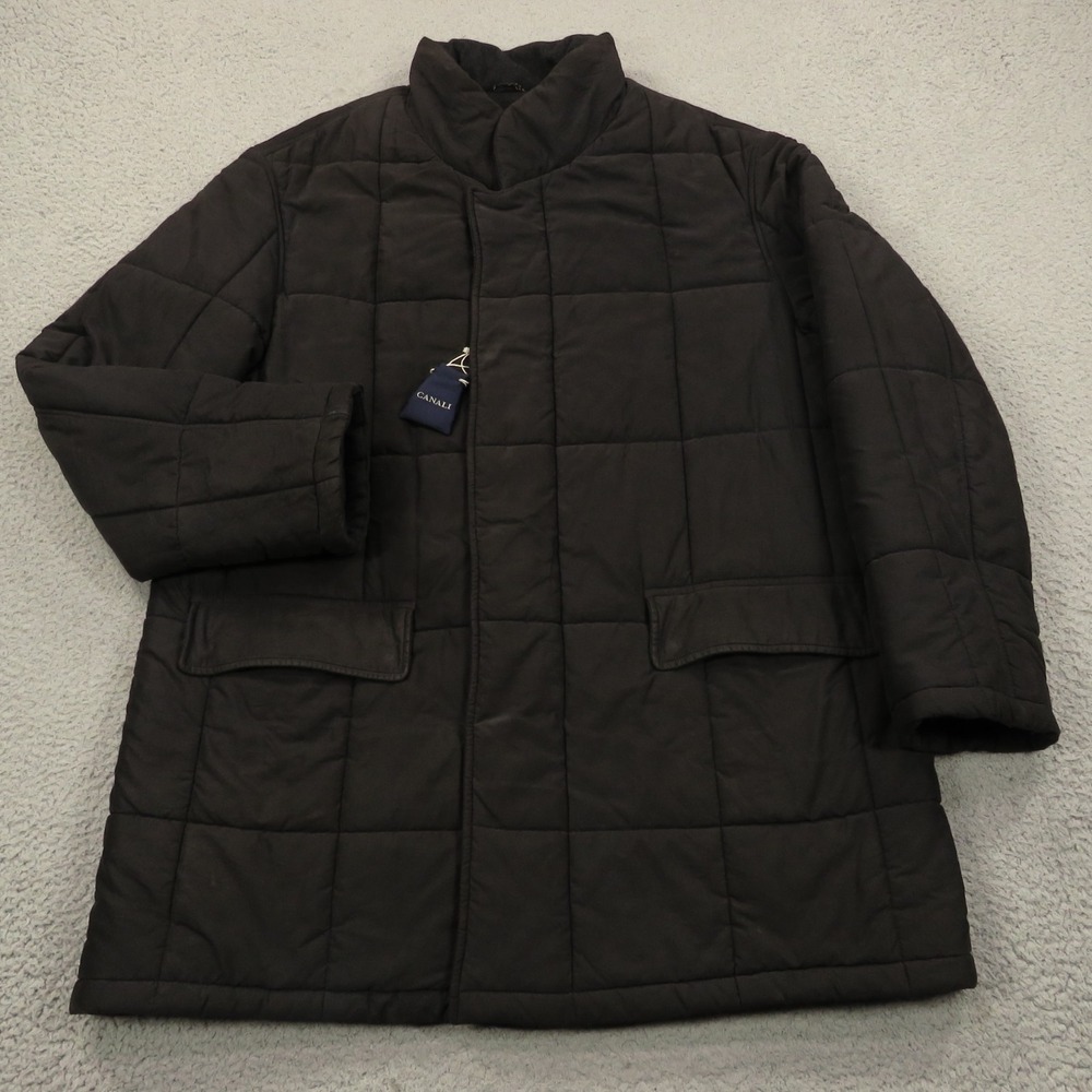Canali Coat 56 46R Cashmere Wool Lined Quilted Rain Puffer Field Jacket Black